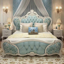 Load image into Gallery viewer, Green Color European-Style Master Bedroom sets  Luxury Carved French Royal Leather Bed
