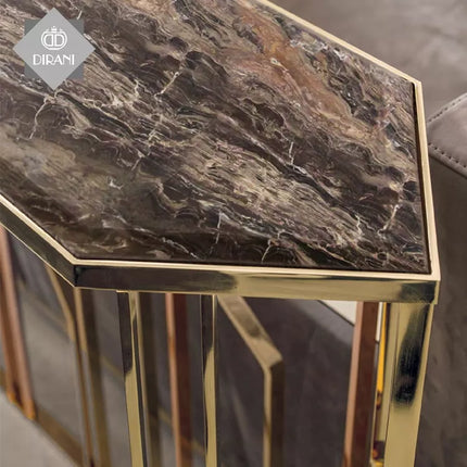 Luxury Marble Top Hallway Corner Console Table Stainless Steel Decorative Living Room Console Table Modern 4mm Thickness Silver or Antique