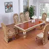 classic extendable wooden carved dining table set for 10, marble or wood top dining room set