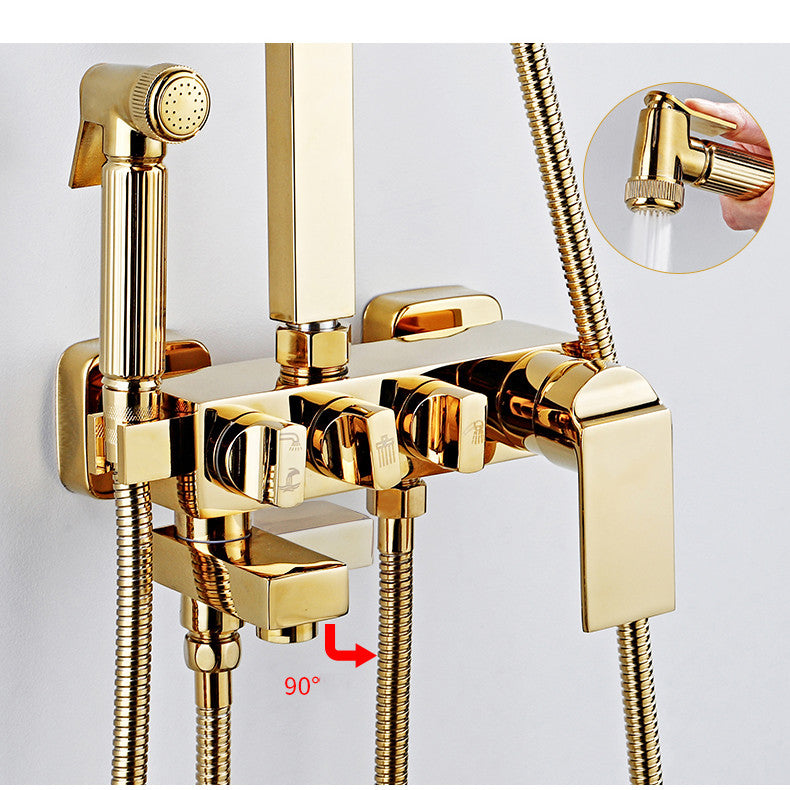 Gold Shower Set Luxury Shower System 360 Degree Rotating 4 Water Modes PVD Plating