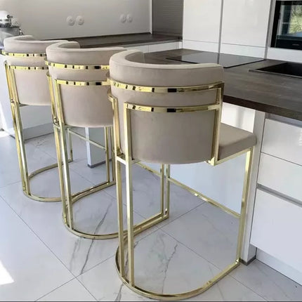 Goldener Barhocker aus Edelstahl mit Samtbezug für Hotel und Zuhause 