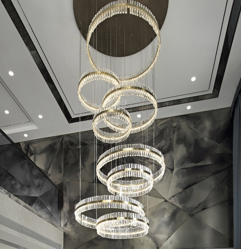 hotel project big tall Led crystal chandelier Pendant Light ring group for lobby villa office light CE/FCC/CUL