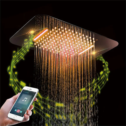 SUS304 23*15 Inch Led Shower Head with Music System Rain and Waterfall Shower Ceiling Embedded Bathroom Shower Faucet Set