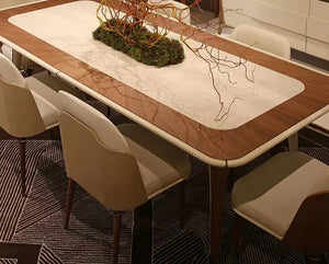 travertine marble top wooden leg dining table luxury Italian furniture solid wood modern marble dining table