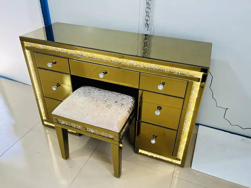 Modern Dressing Table for Bedroom with Mirror Gold Table Glass With drawer and Chair