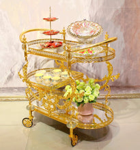 Charger l&#39;image dans la galerie, European Luxury Custom Carved Dining Cart Hotel Family Trolley Golden Copper Trolley

