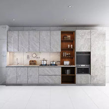 Load image into Gallery viewer, Gray bespoke new design rock slab modular kitchen cabinet
