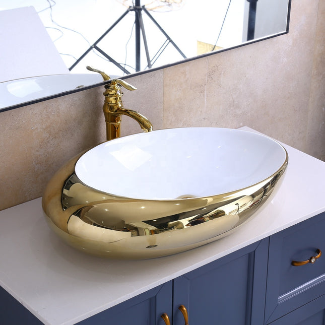 Washroom gold solid surface vanity art wash basin