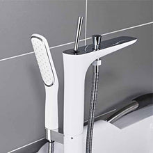Cargar imagen en el visor de la galería, White Chrome Bathroom Floor Standing Mount Bath Tub Sink Faucet Mixer

