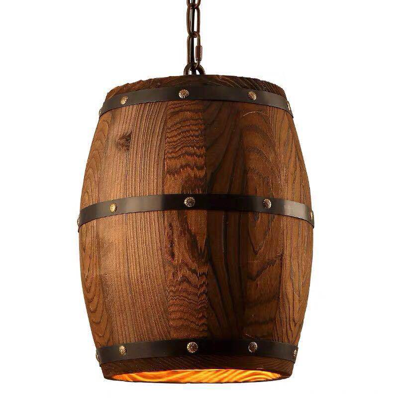 Industrial Rustic Vintage LED Retro Hanging Cask Wooden Wine Barrel Bucket Lamp Chandelier Pendant Lights for Bar