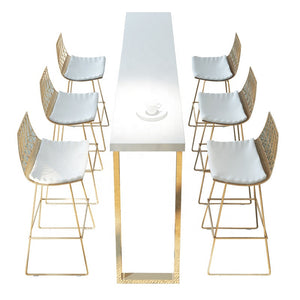 2021 Design wedding tent illuminated bar furniture pu leather gold and silver Metal high bar chair