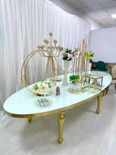 Load image into Gallery viewer, Golden Stainless steel Event furniture big Oval glass top wedding dining table
