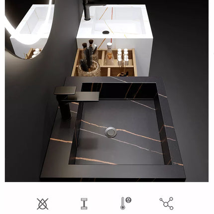 Modern Simple Quartz Marble Sintered Stone Sink Vanities with Wood Organizer