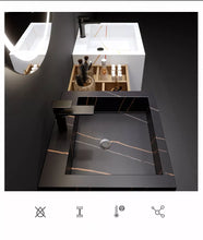 Load image into Gallery viewer, Modern Simple Quartz Marble Sintered Stone Sink Vanities with Wood Organizer
