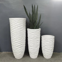 Load image into Gallery viewer, Modern Style Embossed Decorative Flower Vase White Fiberglass pots Bucket Shape Planter
