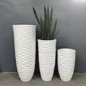 Modern Style Embossed Decorative Flower Vase White Fiberglass pots Bucket Shape Planter