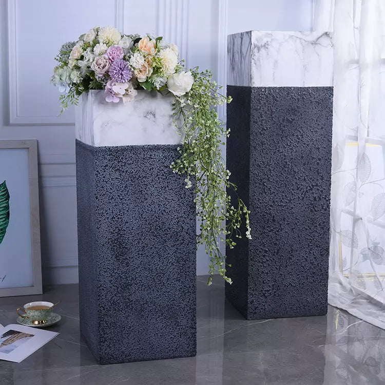 Sandstone Marble Fiberglass Planter Garden Pots Square Floor Flower Vase