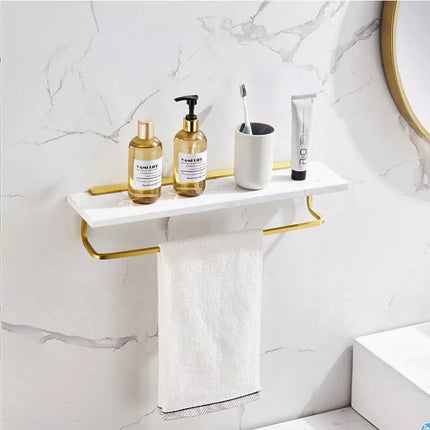 Shower Room Kitchen Organizer Shelf Retro Marble Stone Brass Bathroom Shelves