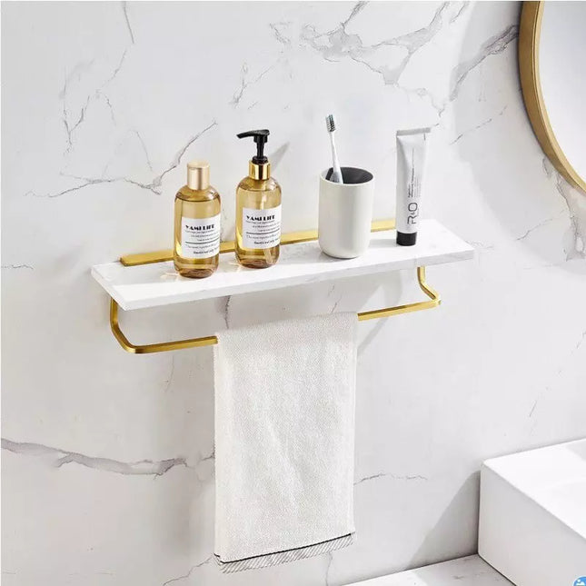 Shower Room Kitchen Organizer Shelf Retro Marble Stone Brass Bathroom Shelves