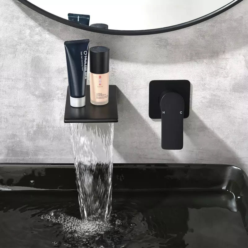 Wall mount in wall hot and cold waterfall bathroom vanity basin sink faucet from wall