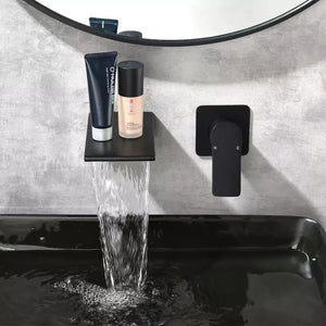 Wall mount in wall hot and cold waterfall bathroom vanity basin sink faucet from wall
