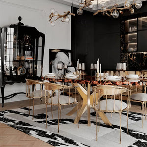 Low back high gloss varnish modern luxury furniture golden metal dining chair set