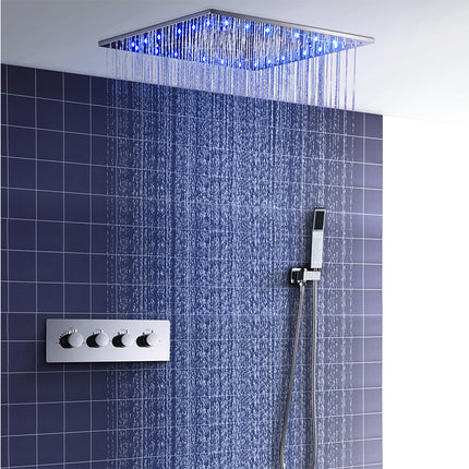 Pommeau de douche encastré au plafond avec éclairage LED en acier inoxydable
