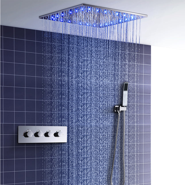 Pommeau de douche encastré au plafond avec éclairage LED en acier inoxydable
