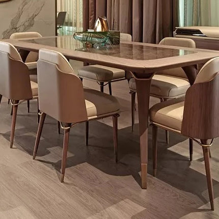 travertine marble top wooden leg dining table luxury Italian furniture solid wood modern marble dining table