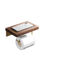 Load image into Gallery viewer, Bathroom paper roll holder wall mounted walnut cell phone paper towel holder
