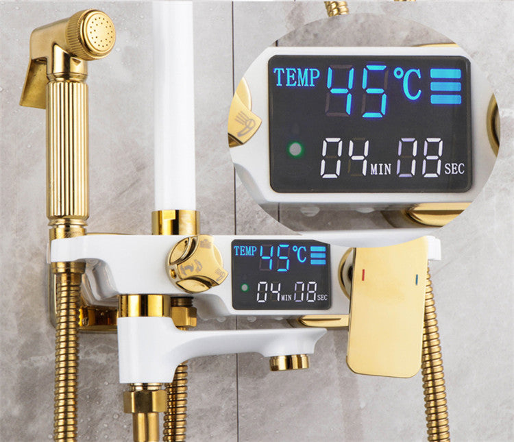 Shower Head Luxury White and Gold Copper Shower Set Golden Pressurized
