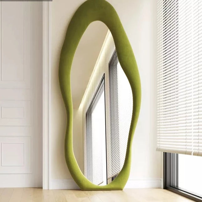 Unique design modern wave shape mirror whole-length mirror with plywood frame for living room