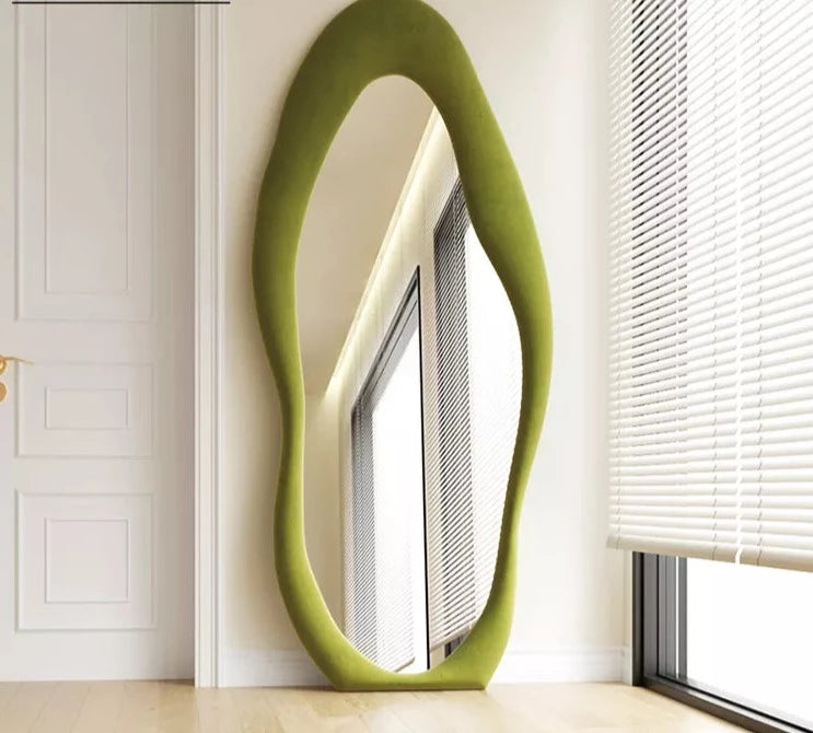 Unique design modern wave shape mirror whole-length mirror with plywood frame for living room