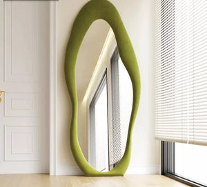 Unique design modern wave shape mirror whole-length mirror with plywood frame for living room