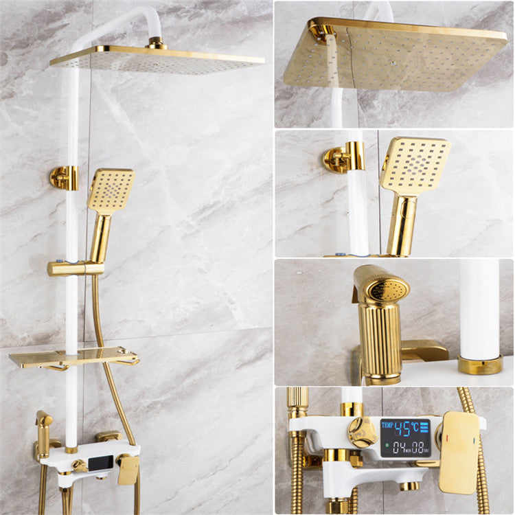 Shower Head Luxury White and Gold Copper Shower Set Golden Pressurized
