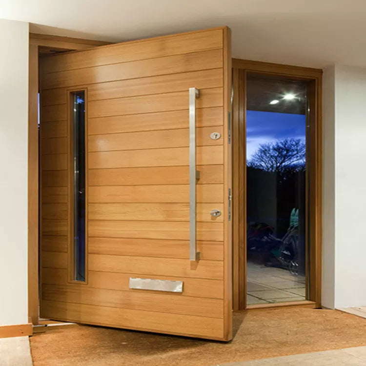 Modern wooden main entrance door design pictures custom external big panel composite solid wood pivot doors