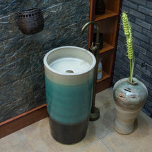 Lade das Bild in den Galerie-Viewer, Round Colorful Ceramic Floor Standing bathroom Washing Sink
