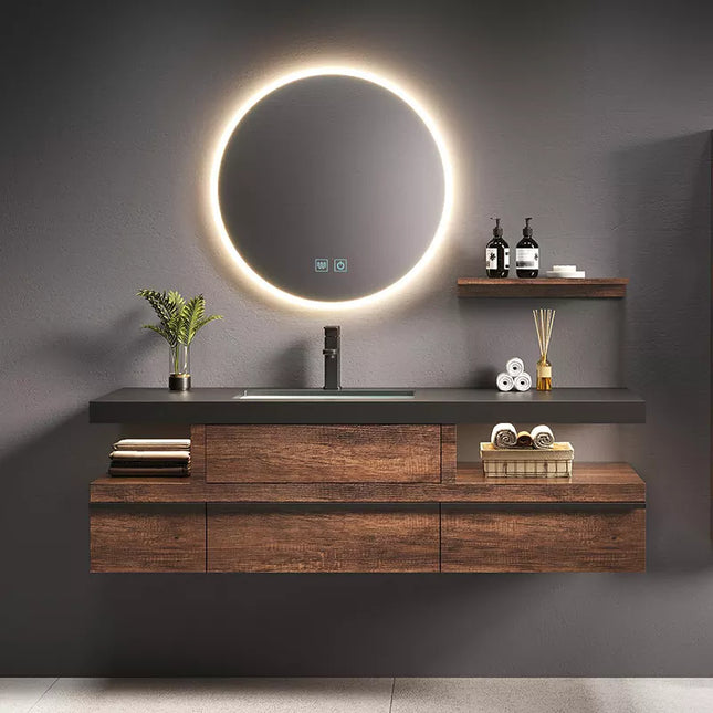 Black Engineered Stone Bathroom Vanity , Reclaimed Solid Wood Furniture Rustic Vanity