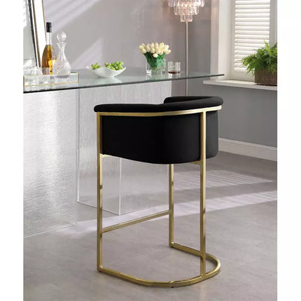 Luxuriöser Barhocker mit goldenen Metallbeinen, Frühstücksbarhocker mit Armlehnen, modernes Möbelstück 