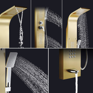 Golden Nickel Brushed Shower Panel Column towers 304 Stainless Steel Waterfall Spa Jets smart shower wall panel shower panel