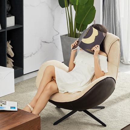 Fauteuil pivotant en cuir véritable, base rotative à 360°, fauteuil de salon en forme de coquille d'œuf 