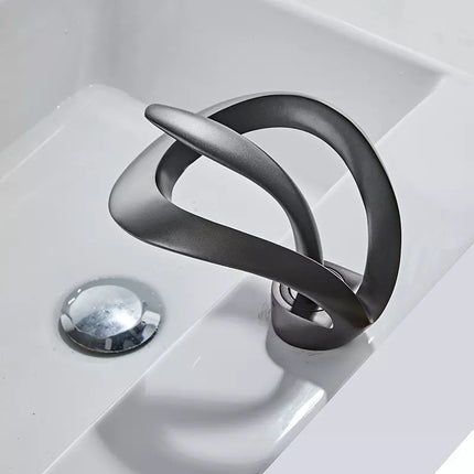 Luxury Waterfall Art Basin Faucet Cold Heat Single Hole Brass Bathroom Lavatory Wash Hand Basin Tap