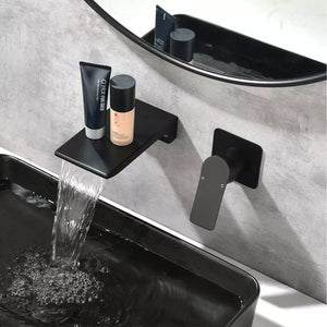 Wall mount in wall hot and cold waterfall bathroom vanity basin sink faucet from wall