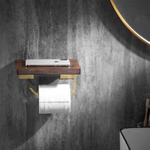 Charger l&#39;image dans la galerie, Bathroom paper roll holder wall mounted walnut cell phone paper towel holder
