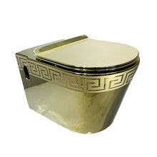 Charger l&#39;image dans la galerie, Italian Black and Gold Hanging toilet Versace Inspired Bathroom Toilet Bowl with System Included
