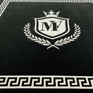 Hand Tufted Carpet Leather Logo Washable design custom black white