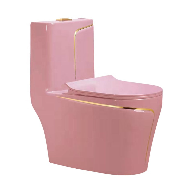 Gold Lining Pink Color Toilet Bowl Ceramic Floor Mounted