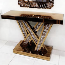 Cargar imagen en el visor de la galería, Golden Mirror Console Modern furniture mirrored console table with crushed diamond
