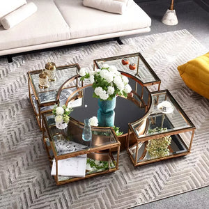 Italian light luxury coffee table living room furniture tempered glass table combination mirror stainless steel tea table