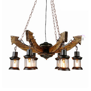 American wood anchor natural-wooden-lamp-base chandelier